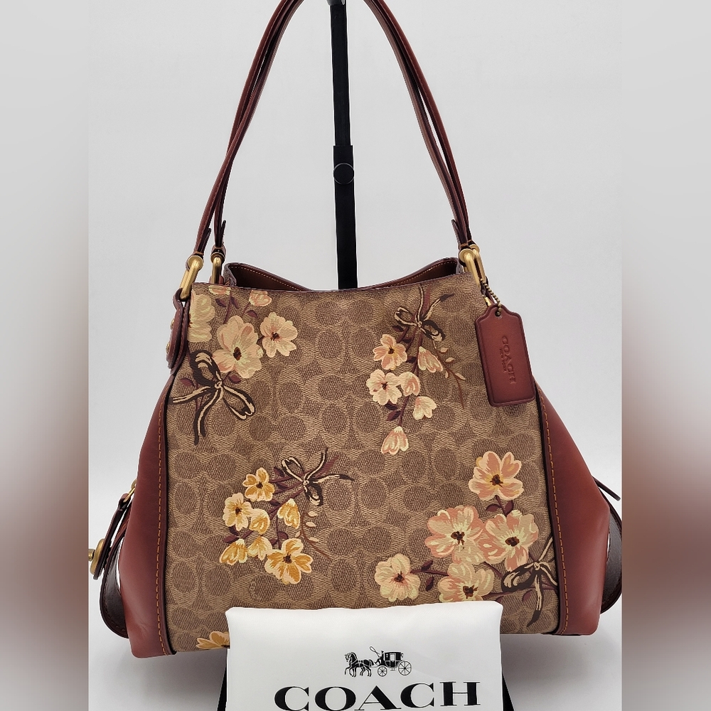 Coach Edie 31 Signature Coated Canvas /Leather Rust Prairie Floral-🔥LIKE NEW🔥